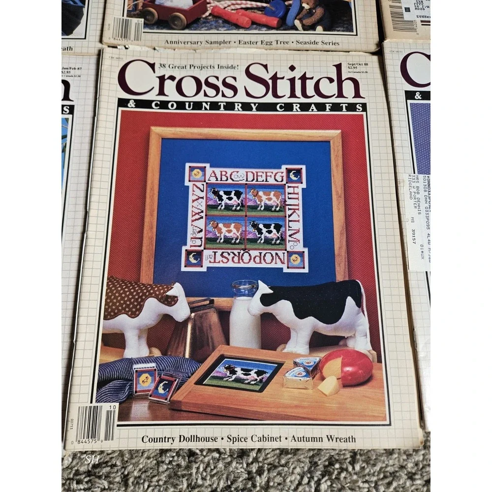 Lot of 6 Cross Stitch & Country Crafts Magazines 1987-1990 Vintage Patterns